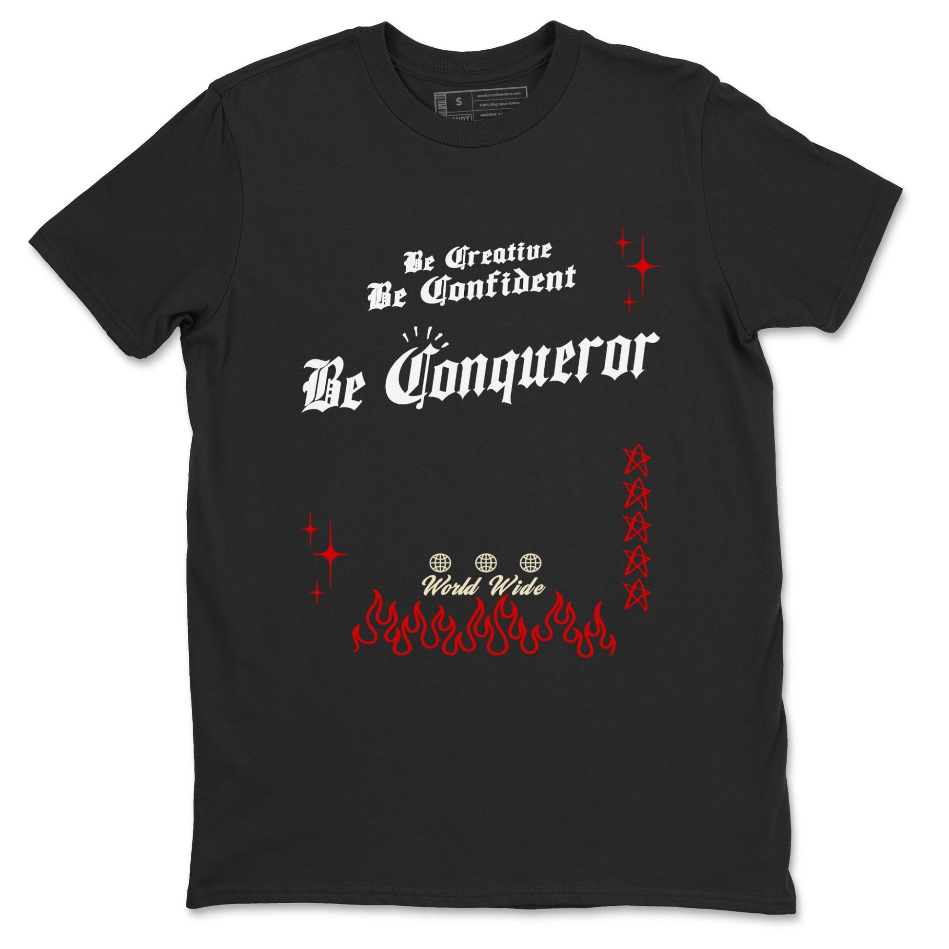 1s Black Toe Reimagined shirts to match jordans Be Conqueror sneaker match tees Air Jordan 1 Black Toe Reimagined match shoes to clothes SNRT Sneaker Tees unisex cotton Black 2 shirts