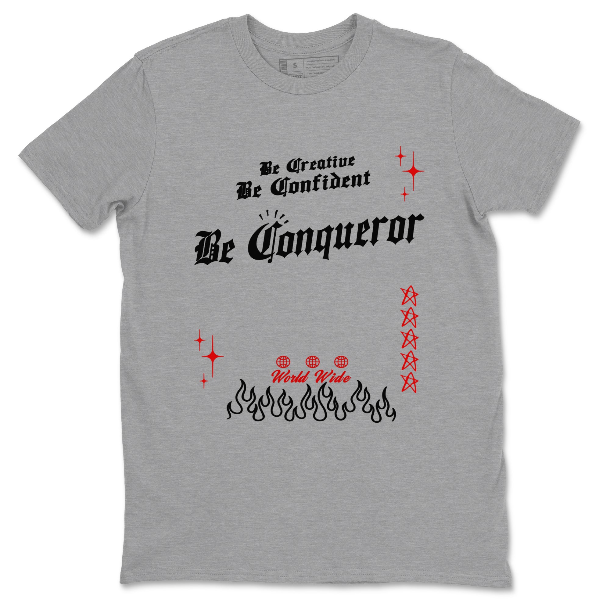 1s Black Toe Reimagined shirts to match jordans Be Conqueror sneaker match tees Air Jordan 1 Black Toe Reimagined match shoes to clothes SNRT Sneaker Tees unisex cotton Heather Grey 2 shirts