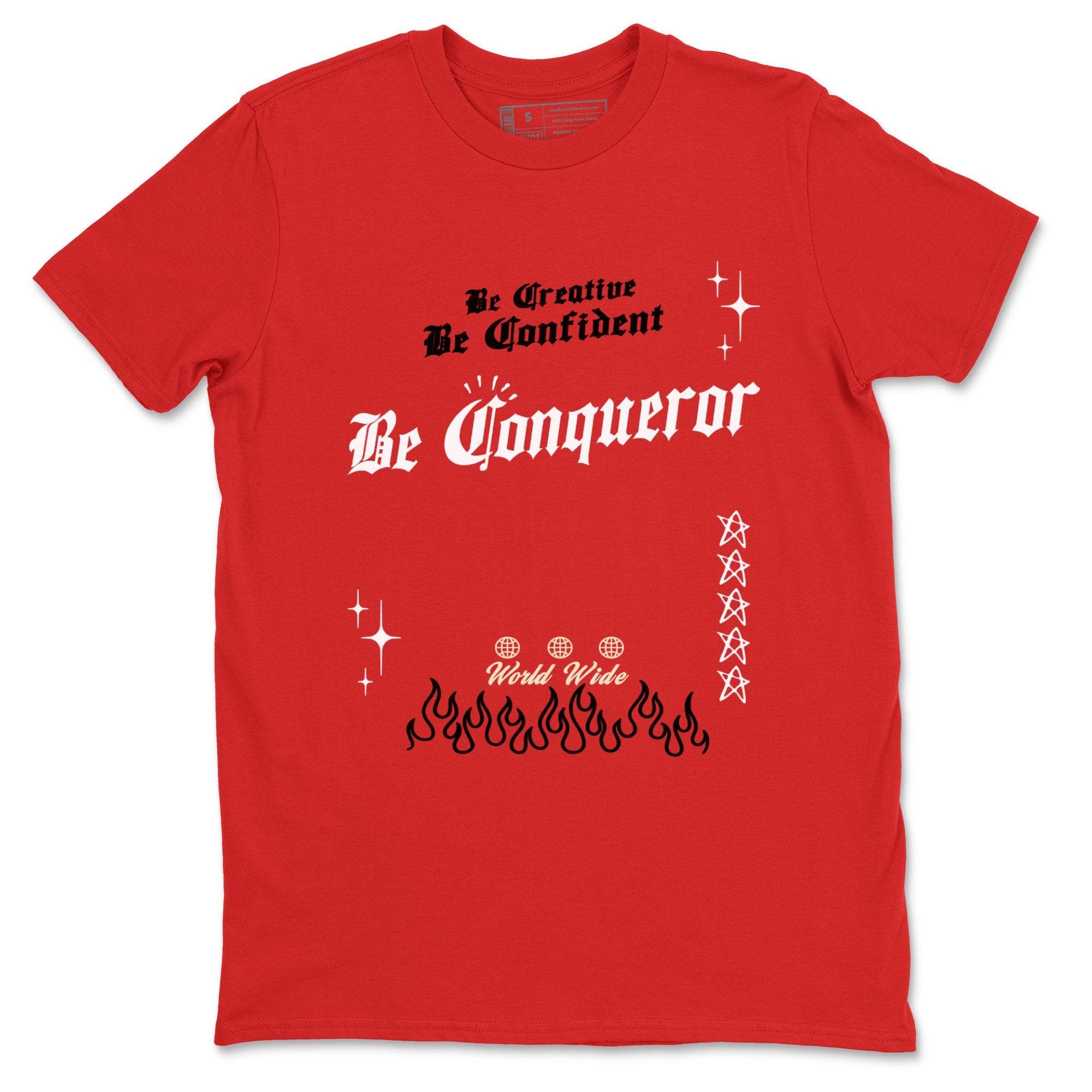 1s Black Toe Reimagined shirts to match jordans Be Conqueror sneaker match tees Air Jordan 1 Black Toe Reimagined match shoes to clothes SNRT Sneaker Tees unisex cotton Red 2 shirts