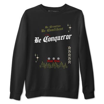 1s Travis Scott Medium Olive shirts to match jordans Be Conqueror sneaker match tees Air Jordan 1 Travis Scott Medium Olive match shoes to clothes SNRT Sneaker Tees unisex cotton Black 2 shirts