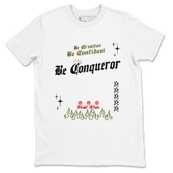 1s Travis Scott Medium Olive shirts to match jordans Be Conqueror sneaker match tees Air Jordan 1 Travis Scott Medium Olive match shoes to clothes SNRT Sneaker Tees unisex cotton White 2 shirts