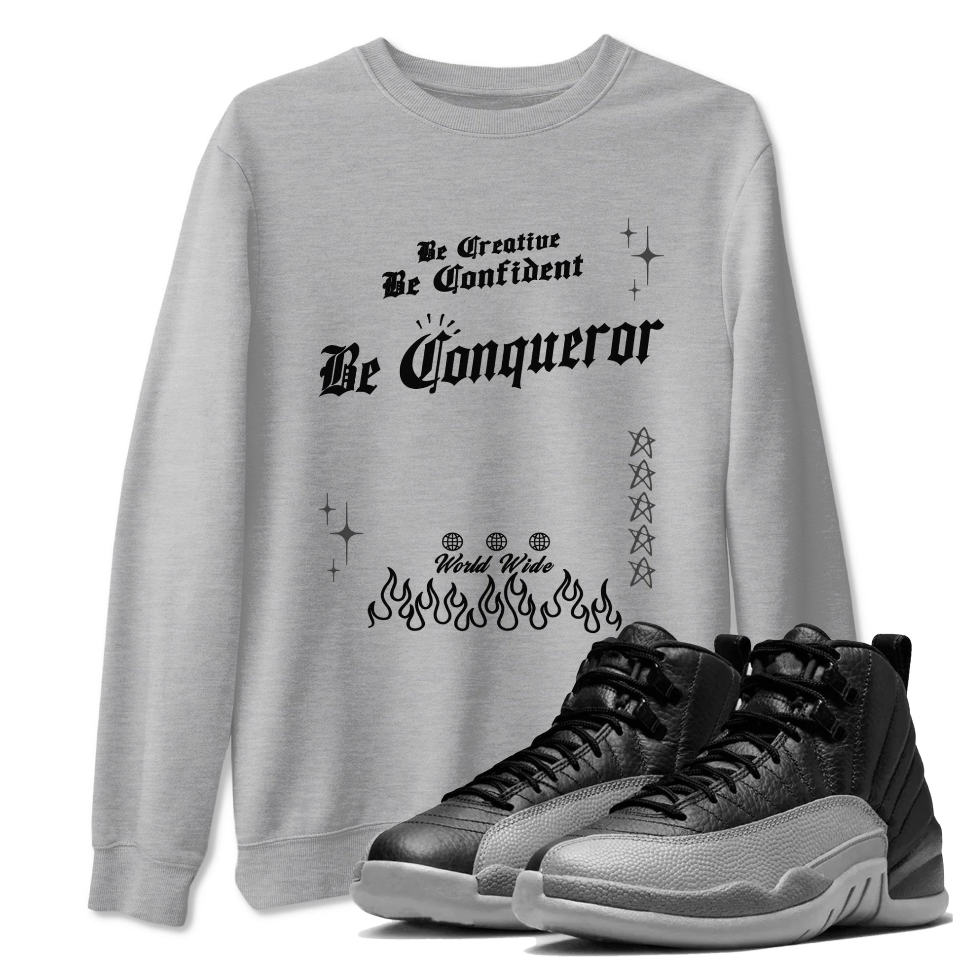 12s Black Wolf Grey shirts to match jordans Be Conqueror sneaker match tees 12s Barons match shoes to clothes SNRT Sneaker Tees unisex cotton Heather Grey 1 shirts