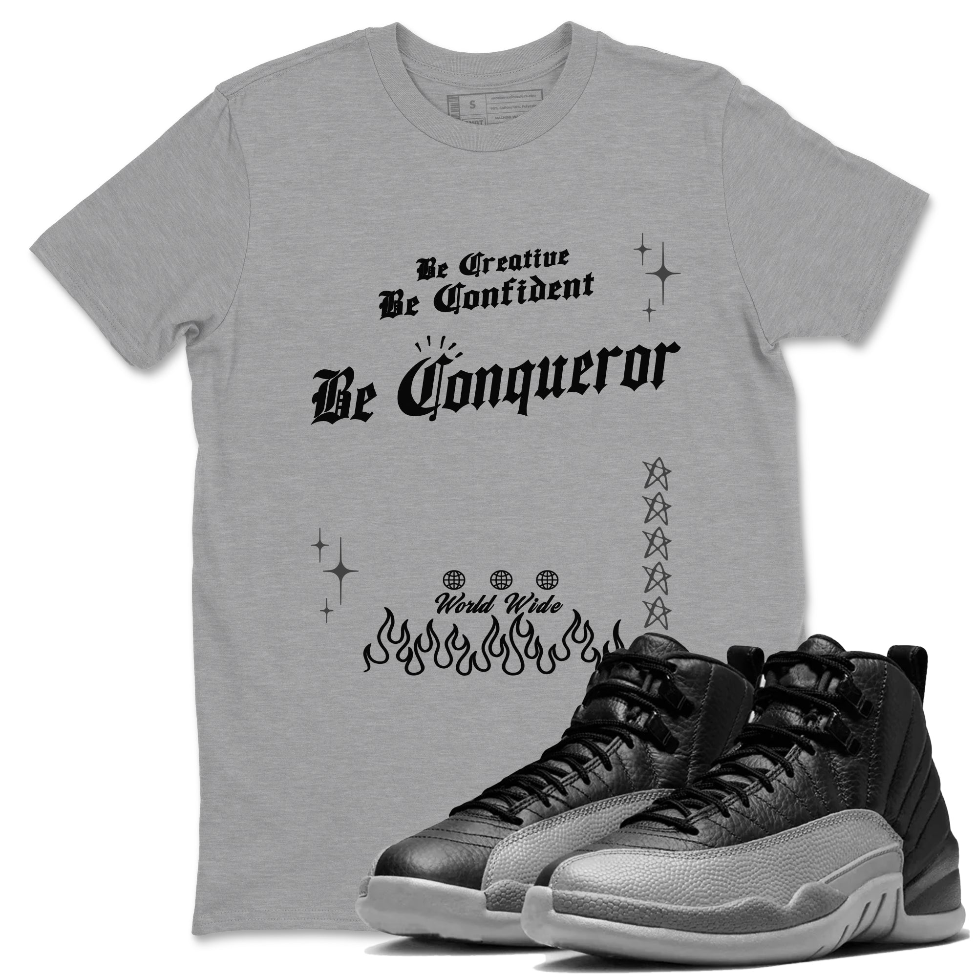12s Black Wolf Grey shirts to match jordans Be Conqueror sneaker match tees 12s Barons match shoes to clothes SNRT Sneaker Tees unisex cotton Heather Grey 1 shirts