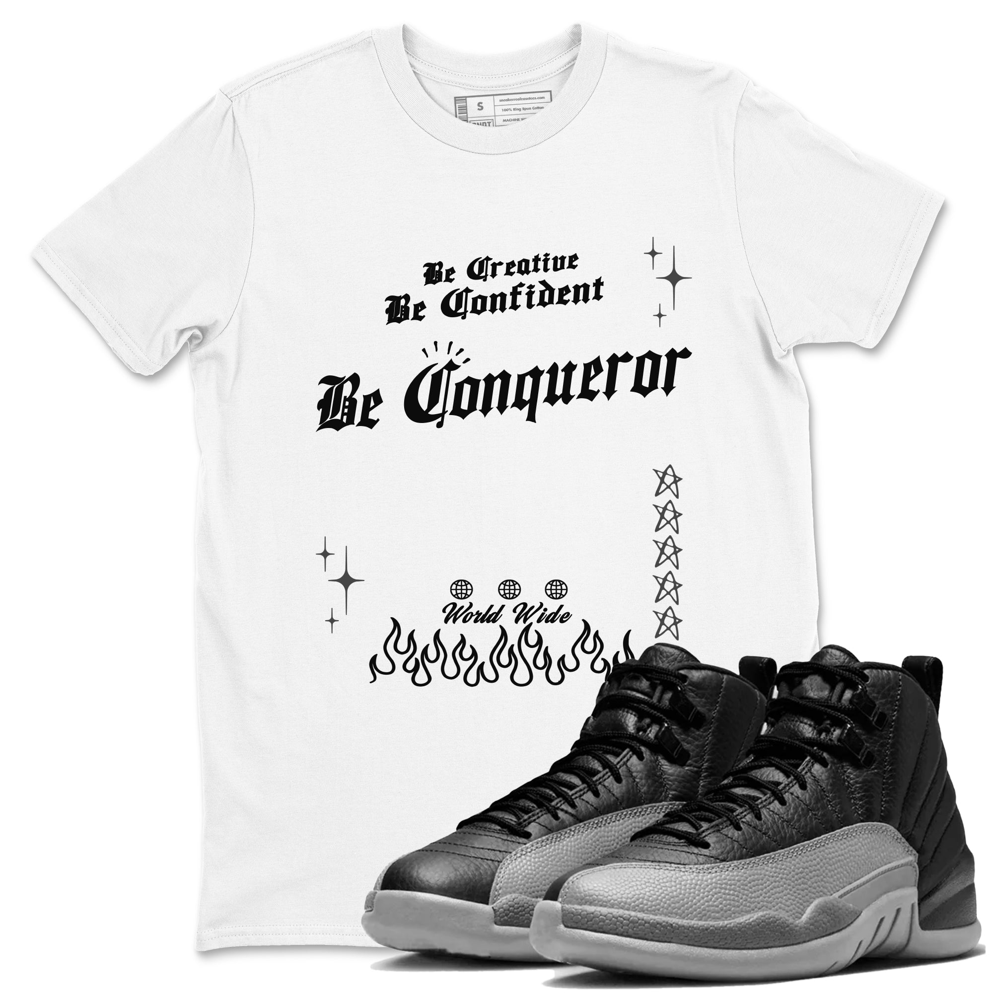 12s Black Wolf Grey shirts to match jordans Be Conqueror sneaker match tees 12s Barons match shoes to clothes SNRT Sneaker Tees unisex cotton White 1 shirts