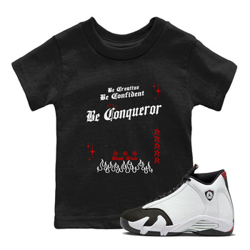 14s Black Toe t shirts to match sneakers Be Conqueror sneaker match tees Air Jordan 14 Black Toe shirt SNRT Sneaker Tees Youth Baby Black 1 tee