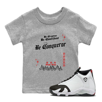 14s Black Toe t shirts to match sneakers Be Conqueror sneaker match tees Air Jordan 14 Black Toe shirt SNRT Sneaker Tees Youth Baby Heather Grey 1 tee