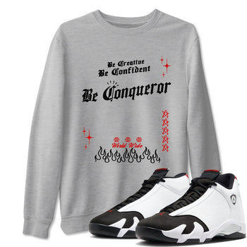14s Black Toe t shirts to match sneakers Be Conqueror sneaker match tees Air Jordan 14 Black Toe shirt SNRT Sneaker Tees unisex cotton Heather Grey 1 shirts
