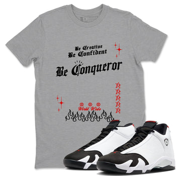 14s Black Toe t shirts to match sneakers Be Conqueror sneaker match tees Air Jordan 14 Black Toe shirt SNRT Sneaker Tees unisex cotton Heather Grey 1 shirts