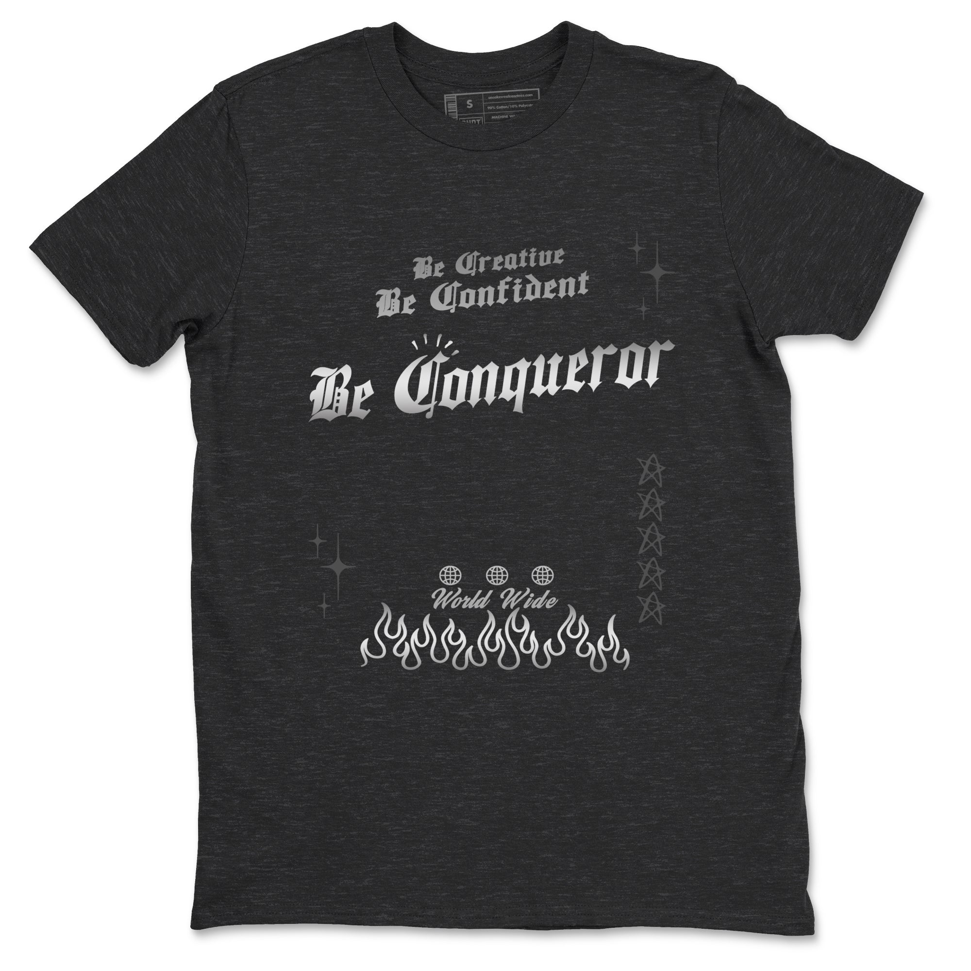 4s Black Cat shirts to match jordans Be Conqueror sneaker match tees Air Jordan 4 Black Cat match shoes to clothes SNRT Sneaker Tees unisex cotton Charcoal Heather 2 shirts