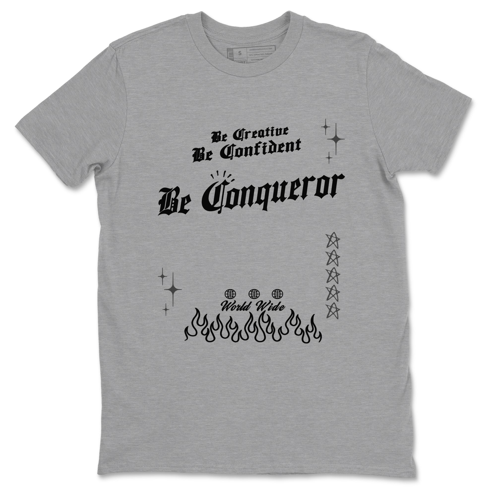 4s Black Cat shirts to match jordans Be Conqueror sneaker match tees Air Jordan 4 Black Cat match shoes to clothes SNRT Sneaker Tees unisex cotton Heather Grey 2 shirts
