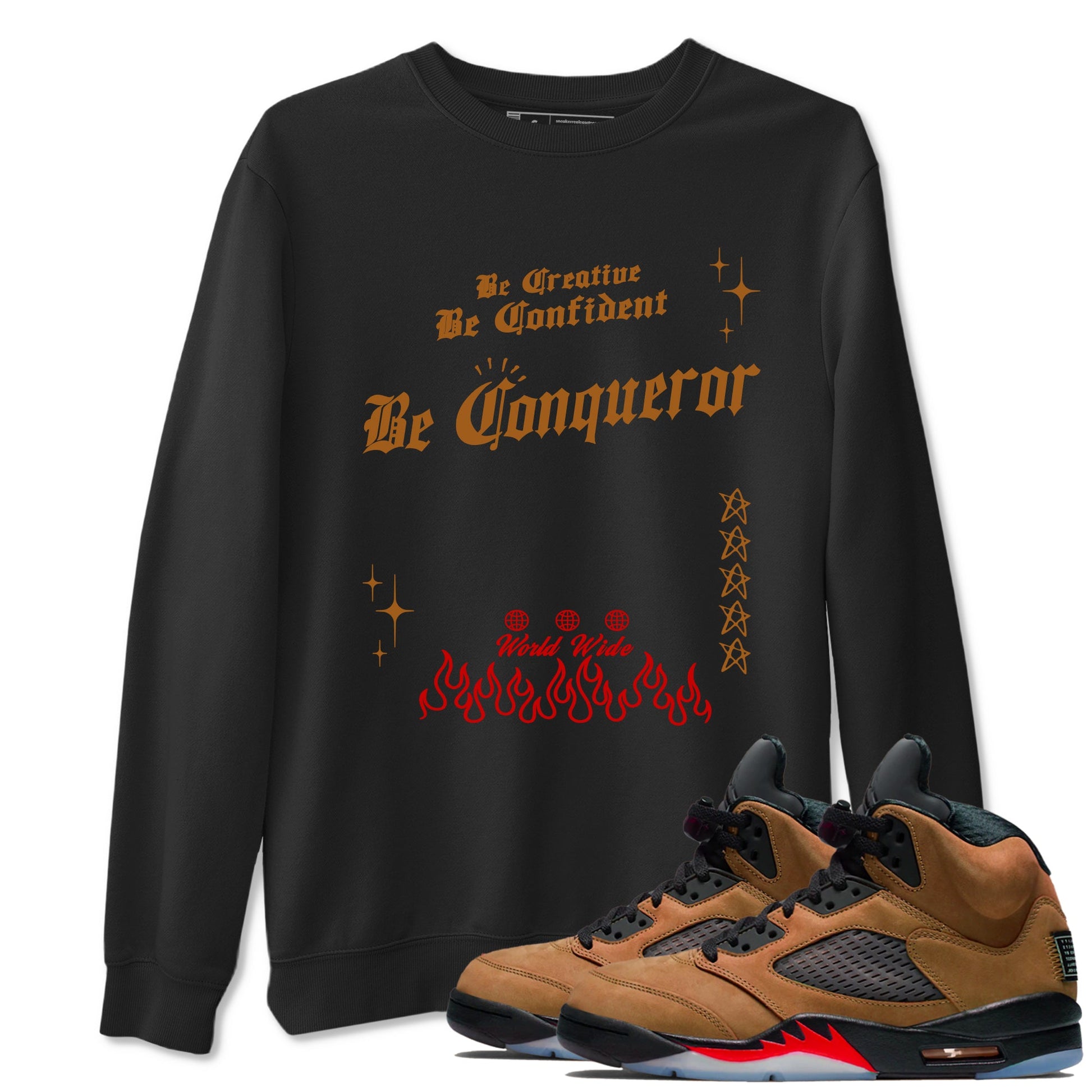 5s Archaeo Brown shirts to match jordans Be Conqueror sneaker match tees Air Jordan 5 Archaeo Brown match shoes to clothes SNRT Sneaker Tees unisex cotton Black 1 shirts