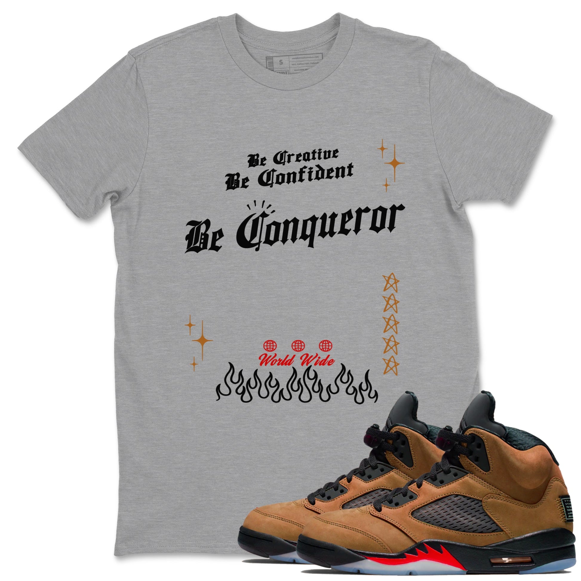 5s Archaeo Brown shirts to match jordans Be Conqueror sneaker match tees Air Jordan 5 Archaeo Brown match shoes to clothes SNRT Sneaker Tees unisex cotton Heather Grey 1 shirts