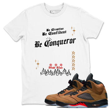 5s Archaeo Brown shirts to match jordans Be Conqueror sneaker match tees Air Jordan 5 Archaeo Brown match shoes to clothes SNRT Sneaker Tees unisex cotton White 1 shirts