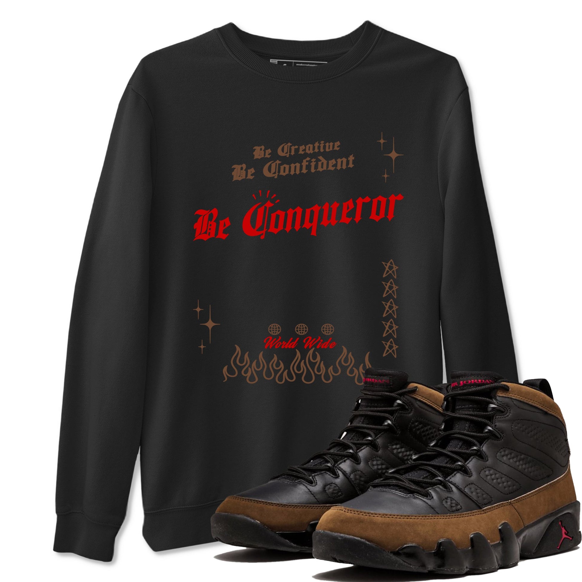 9s Olive shirts to match jordans Be Conqueror sneaker match tees Air Jordan 9 Olive match shoes to clothes SNRT Sneaker Tees unisex cotton Black 1 shirts