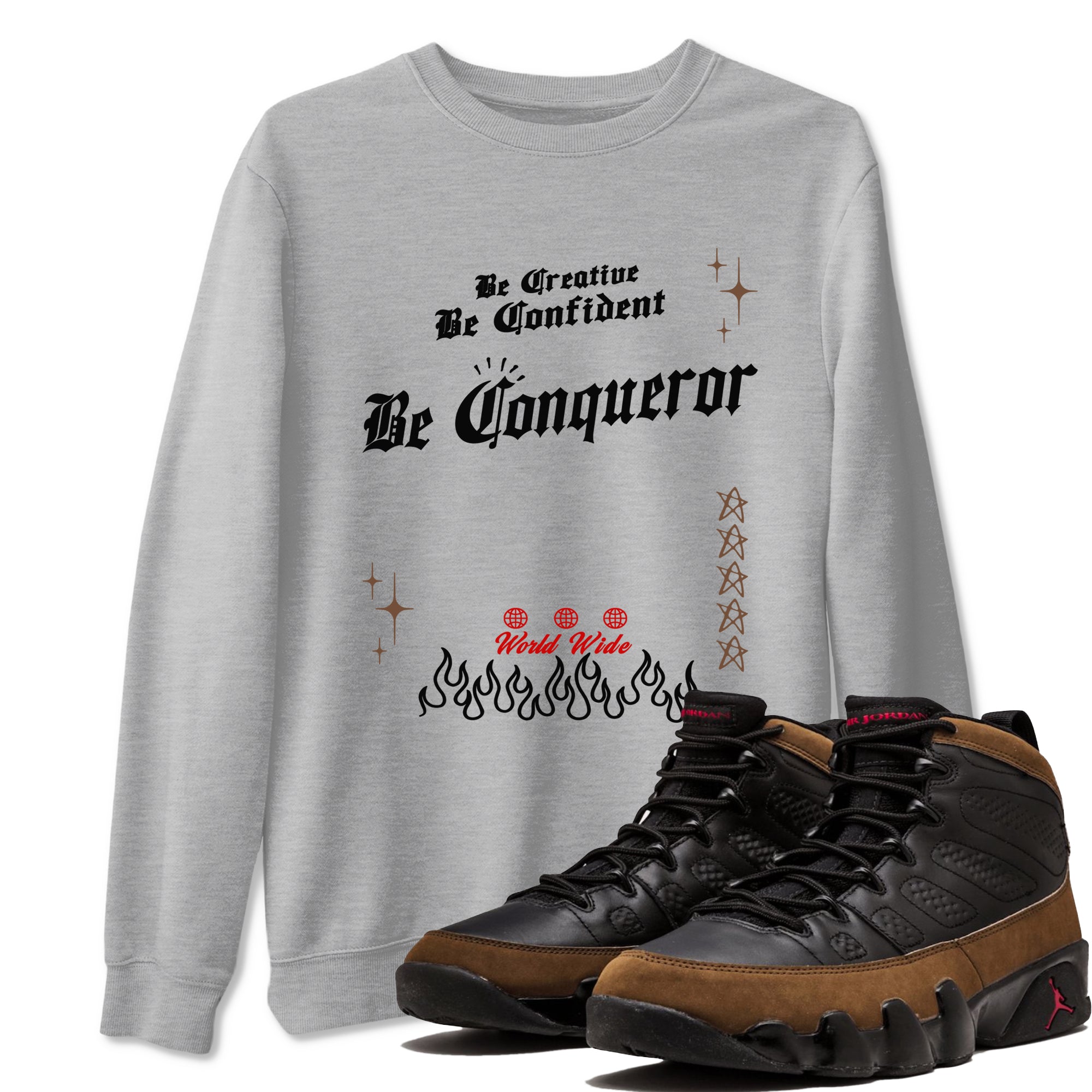 9s Olive shirts to match jordans Be Conqueror sneaker match tees Air Jordan 9 Olive match shoes to clothes SNRT Sneaker Tees unisex cotton Heather Grey 1 shirts