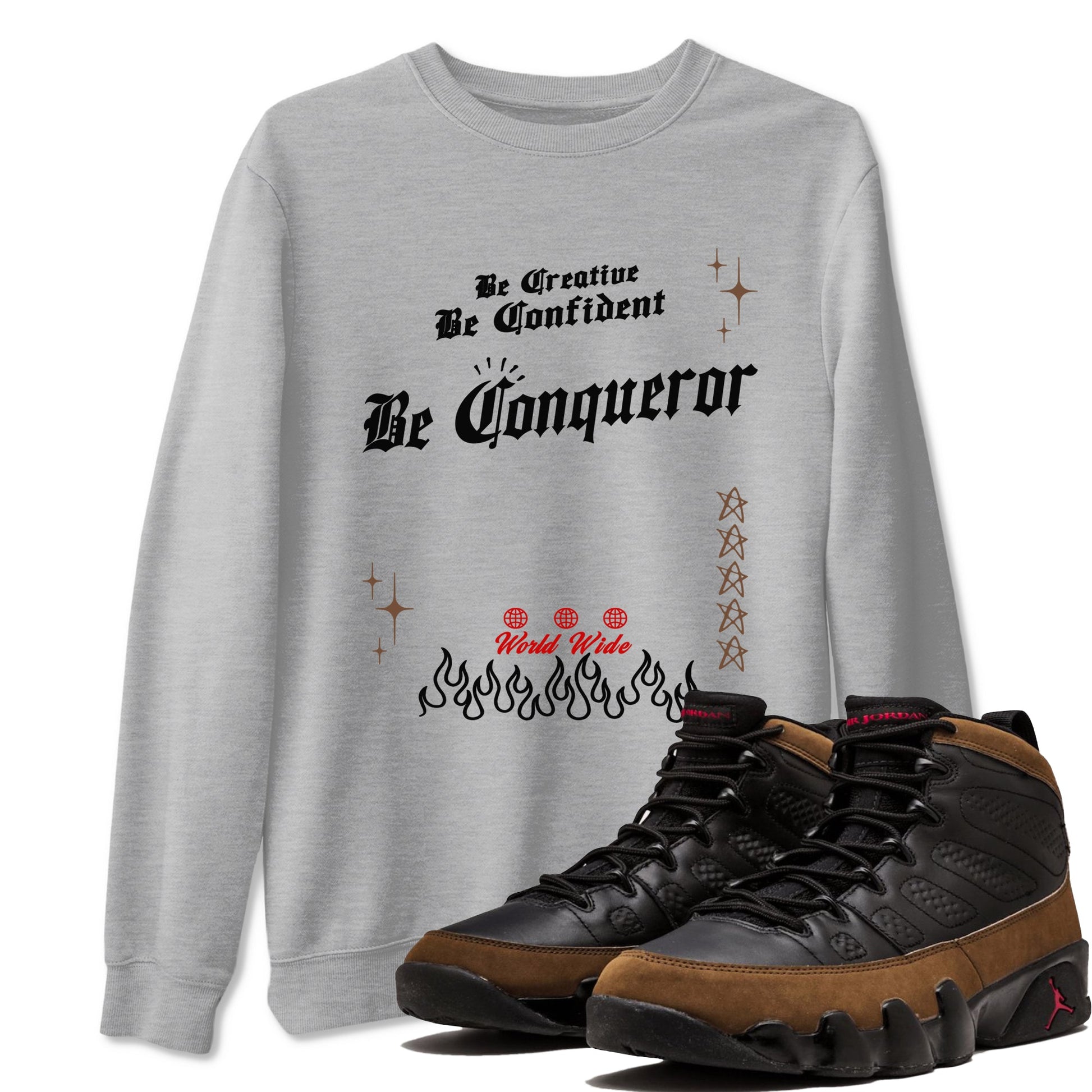 9s Olive shirts to match jordans Be Conqueror sneaker match tees Air Jordan 9 Olive match shoes to clothes SNRT Sneaker Tees unisex cotton Heather Grey 1 shirts