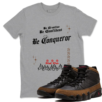 9s Olive shirts to match jordans Be Conqueror sneaker match tees Air Jordan 9 Olive match shoes to clothes SNRT Sneaker Tees unisex cotton Heather Grey 1 shirts