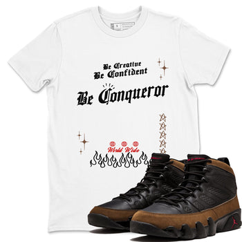 9s Olive shirts to match jordans Be Conqueror sneaker match tees Air Jordan 9 Olive match shoes to clothes SNRT Sneaker Tees unisex cotton White 1 shirts