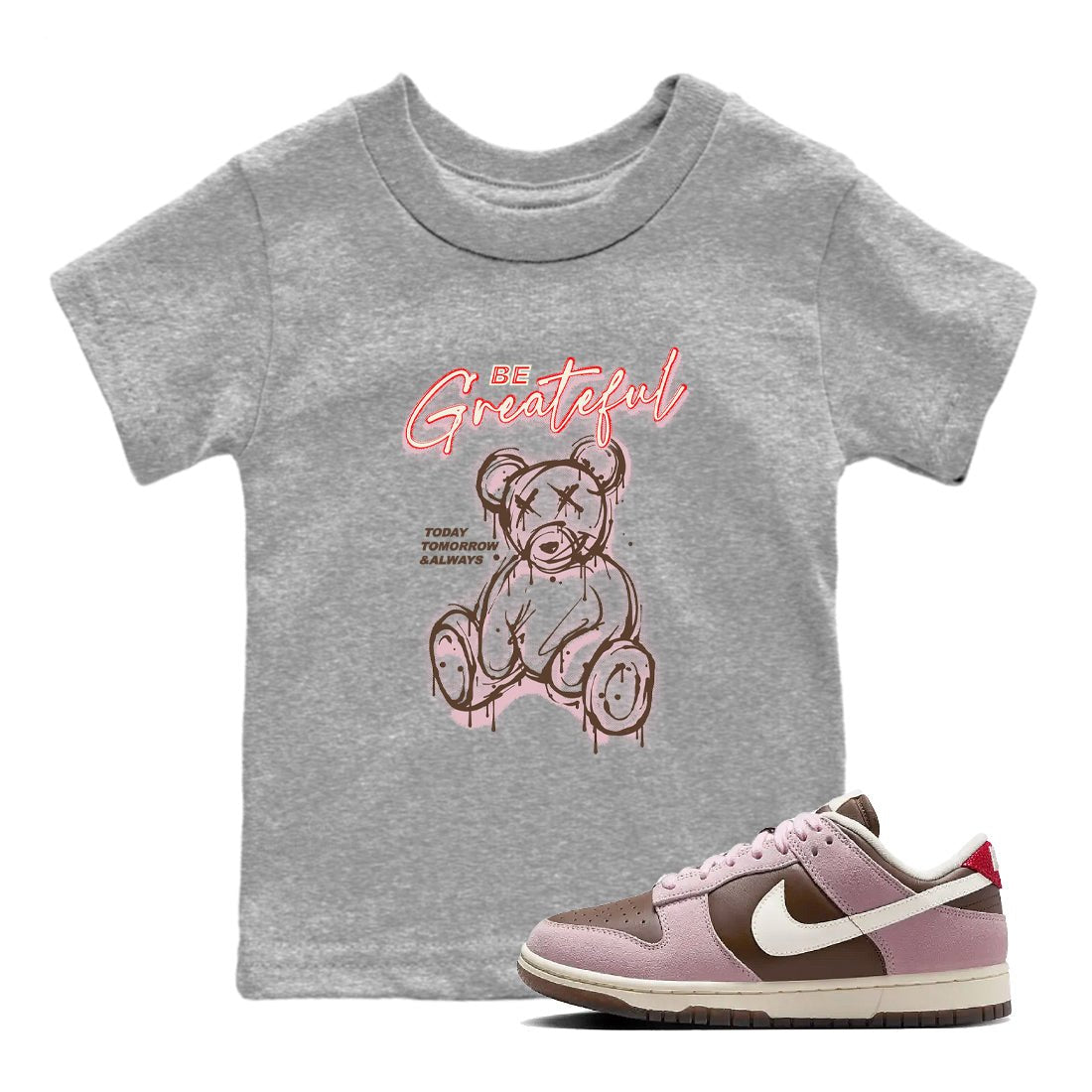 Dunk Cacao Wow And Pink Foam shirts to match jordans Be Grateful sneaker match tees Dunk Cacao Wow And Pink Foam SNRT Sneaker Release Tees Youth Baby Heather Grey 1 crew neck shirts