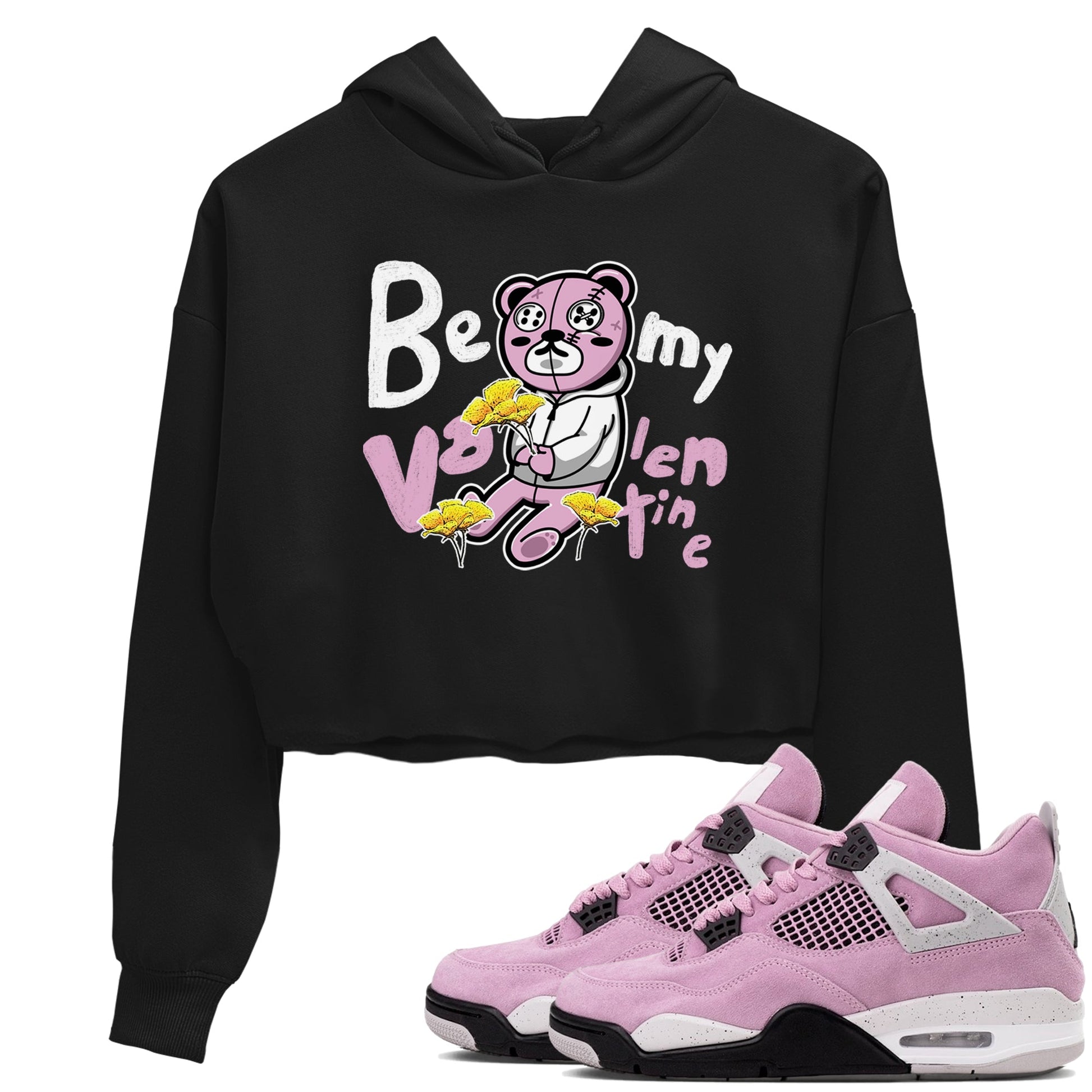 4s Retro Orchid shirts to match jordans Be my Valentine sneaker match tees Air Jordan 4 WMNS Orchid match shoes to clothes SNRT Sneaker Tees unisex cotton Black 1 crop tee
