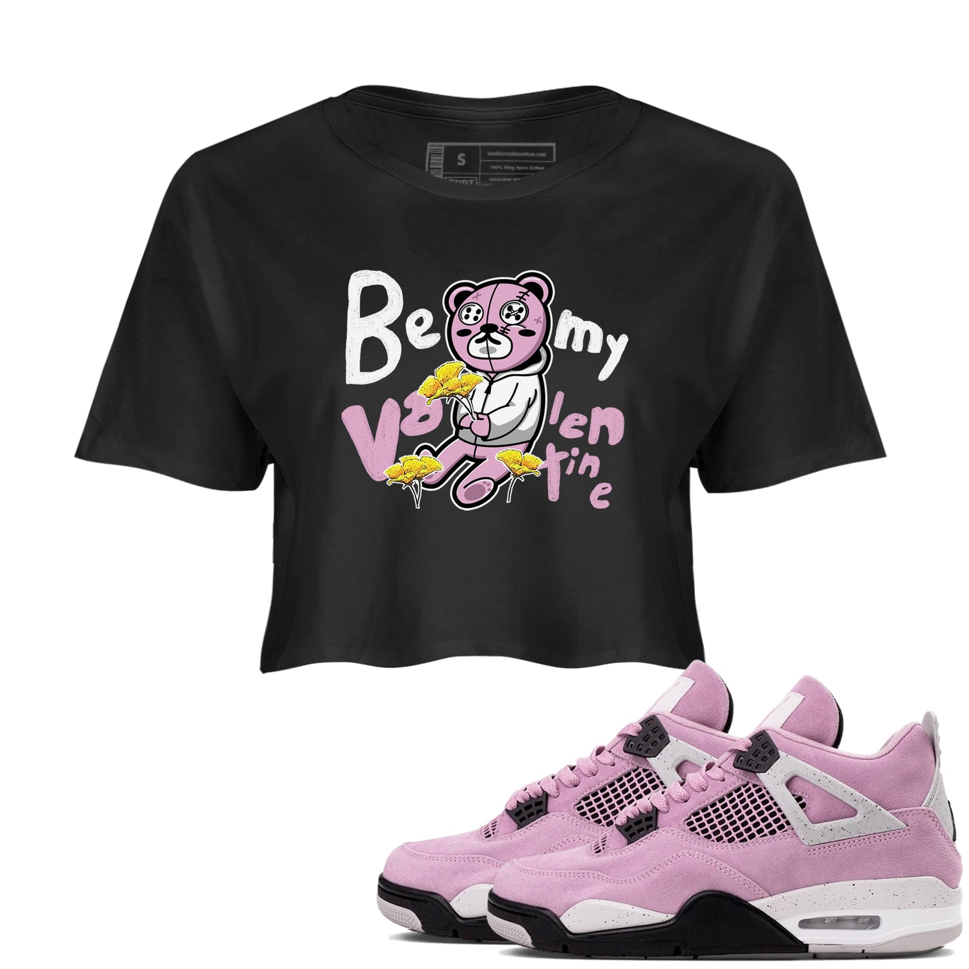 4s Retro Orchid shirts to match jordans Be my Valentine sneaker match tees Air Jordan 4 WMNS Orchid match shoes to clothes SNRT Sneaker Tees unisex cotton Black 1 crop tee