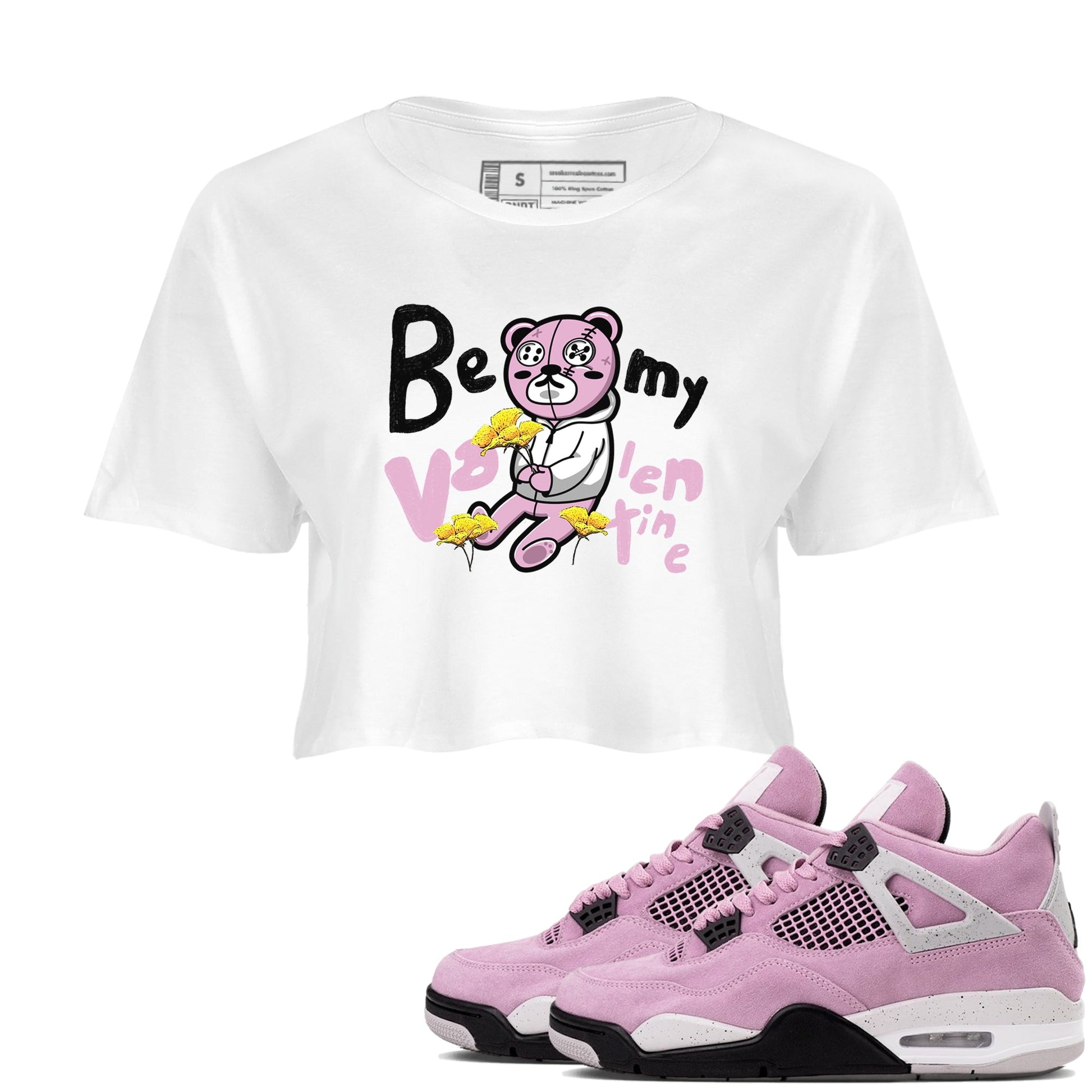 4s Retro Orchid shirts to match jordans Be my Valentine sneaker match tees Air Jordan 4 WMNS Orchid match shoes to clothes SNRT Sneaker Tees unisex cotton White 1 crop tee