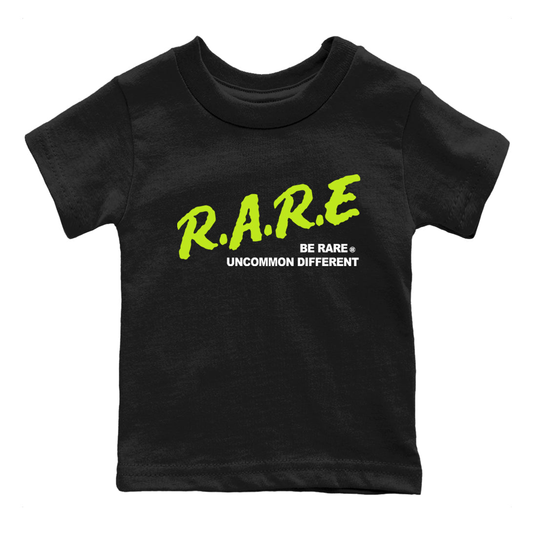 Foams One Black Volt shirts to match jordans Be Rare Uncommon Different sneaker match tees Air Foamposite One Black and Volt match shoes to clothes SNRT Sneaker Tees Youth Baby Black 2 tee