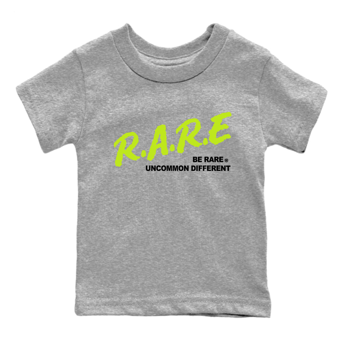Foams One Black Volt shirts to match jordans Be Rare Uncommon Different sneaker match tees Air Foamposite One Black and Volt match shoes to clothes SNRT Sneaker Tees Youth Baby Heather Grey 2 tee