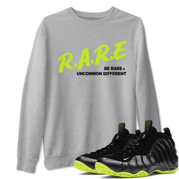 Foams One Black Volt shirts to match jordans Be Rare Uncommon Different sneaker match tees Air Foamposite One Black and Volt match shoes to clothes SNRT Sneaker Tees unisex cotton Heather Grey 1 shirts