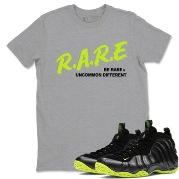 Foams One Black Volt shirts to match jordans Be Rare Uncommon Different sneaker match tees Air Foamposite One Black and Volt match shoes to clothes SNRT Sneaker Tees unisex cotton Heather Grey 1 shirts