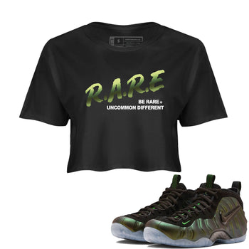 Sneaker match tees – Sneaker Tees To Match Air Foamposite One Pine Green Shoes – Be Rare Uncommon Different Crop T-Shirt Black 1