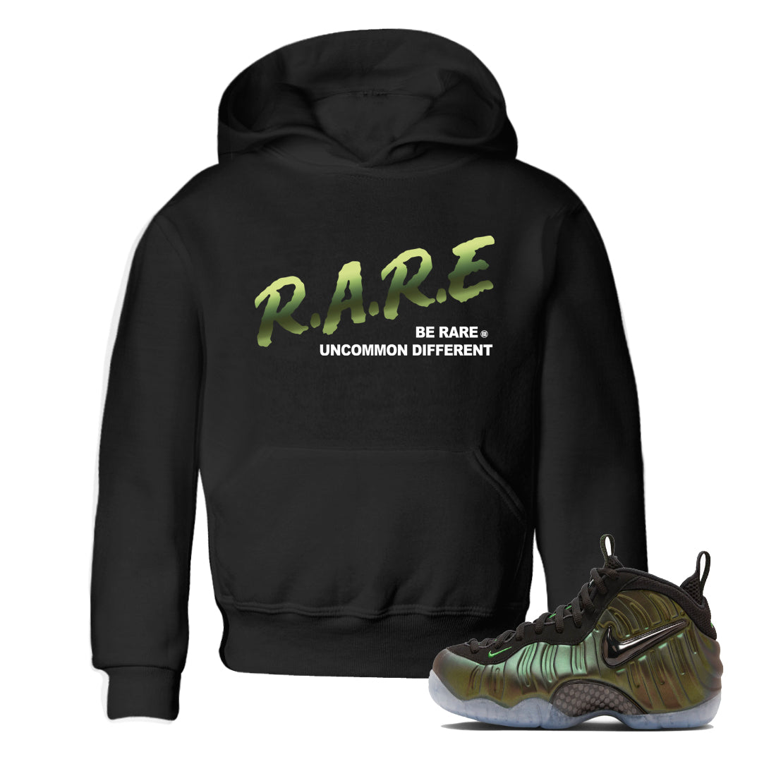 Sneaker match tees – Sneaker Tees To Match Air Foamposite One Pine Green Shoes – Be Rare Uncommon Different Kids T-Shirt Black 1