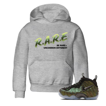 Sneaker match tees – Sneaker Tees To Match Air Foamposite One Pine Green Shoes – Be Rare Uncommon Different Kids T-Shirt Heather Grey 1