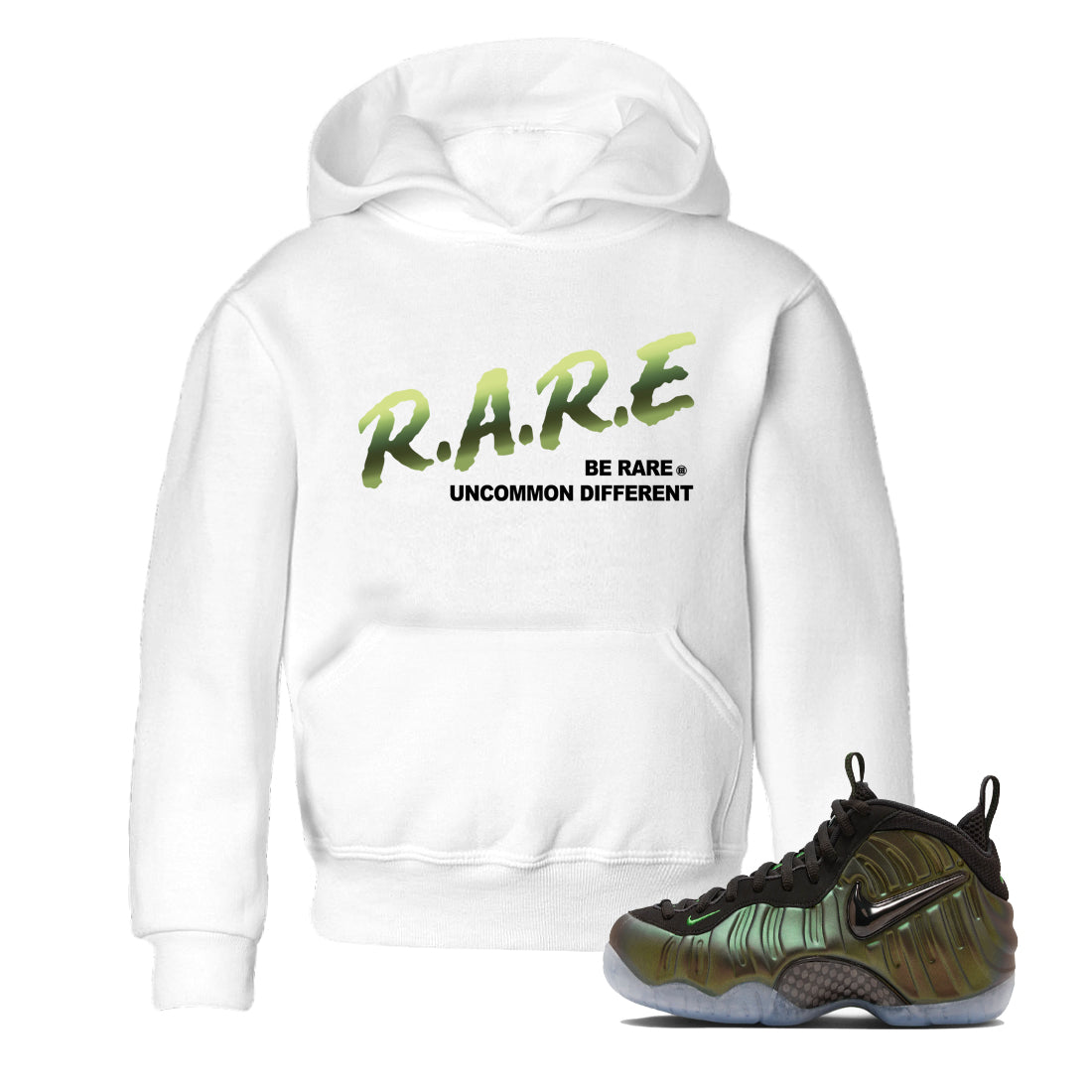 Sneaker match tees – Sneaker Tees To Match Air Foamposite One Pine Green Shoes – Be Rare Uncommon Different Kids T-Shirt White 1
