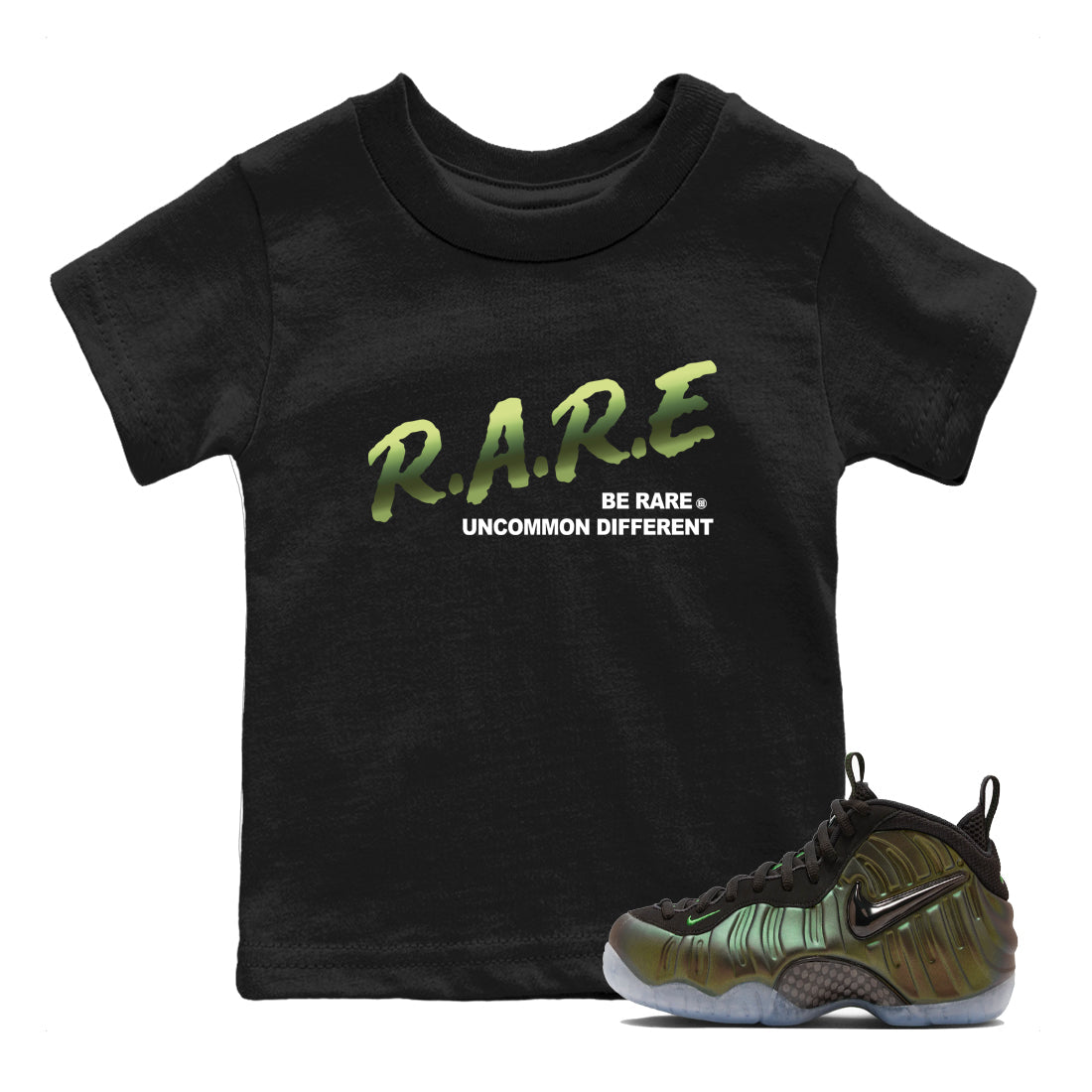 Sneaker match tees – Sneaker Tees To Match Air Foamposite One Pine Green Shoes – Be Rare Uncommon Different Kids T-Shirt Black 1