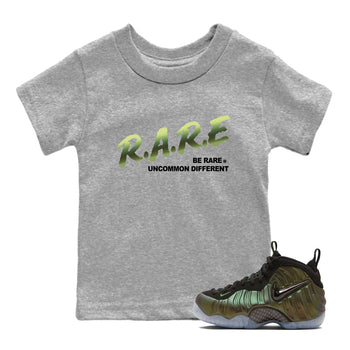 Sneaker match tees – Sneaker Tees To Match Air Foamposite One Pine Green Shoes – Be Rare Uncommon Different Kids T-Shirt Heather Grey 1