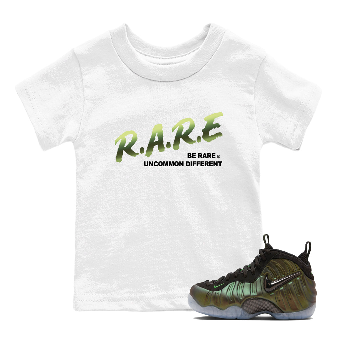 Sneaker match tees – Sneaker Tees To Match Air Foamposite One Pine Green Shoes – Be Rare Uncommon Different Kids T-Shirt White 1