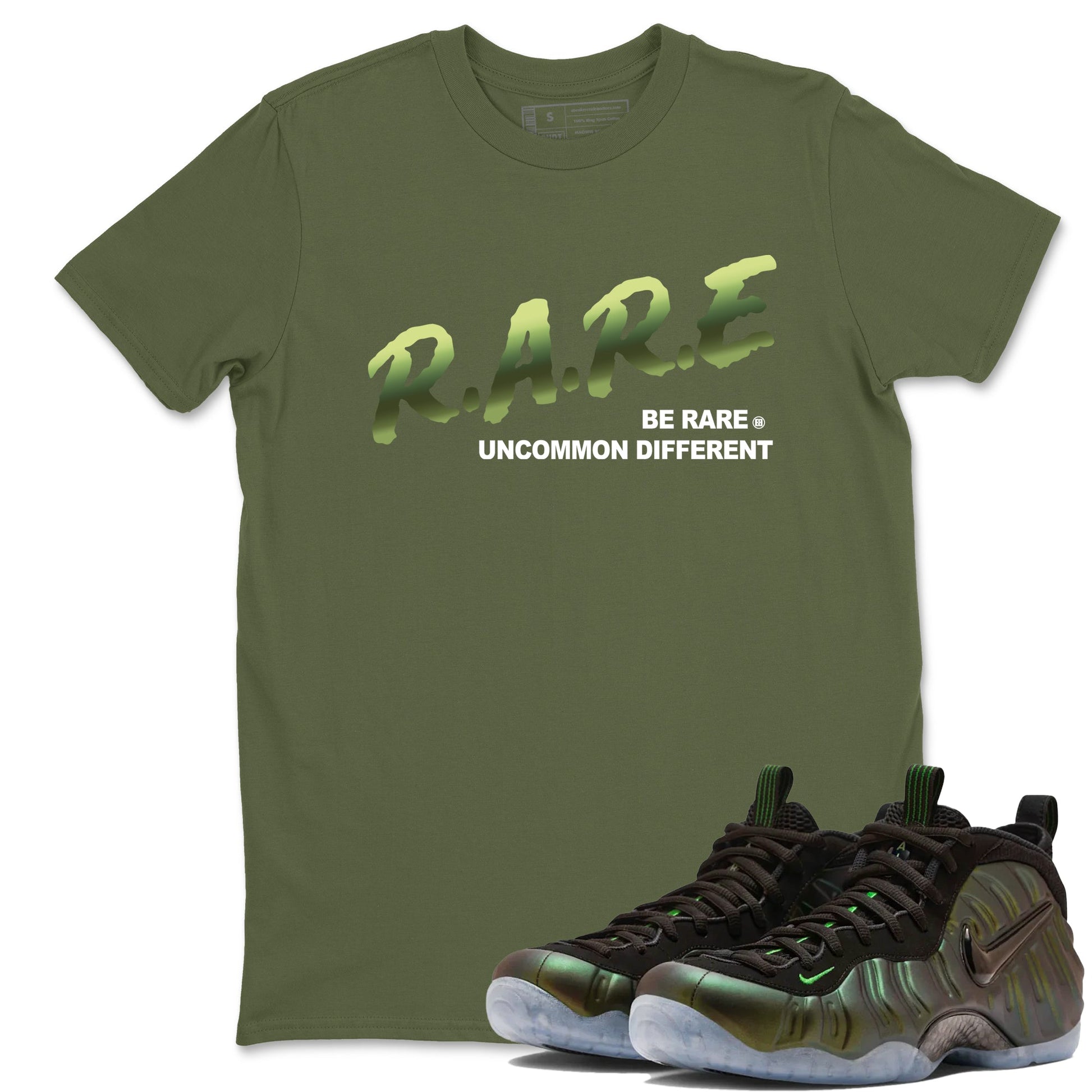 Sneaker match tees – Sneaker Tees To Match Air Foamposite One Pine Green Shoes – Be Rare Uncommon Different Tee Military Green 1