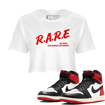 1s Black Toe Reimagined shirts to match jordans Be Rare Uncommon Different sneaker match tees Air Jordan 1 Black Toe Reimagined match shoes to clothes SNRT Sneaker Tees unisex cotton White 1 crop tee