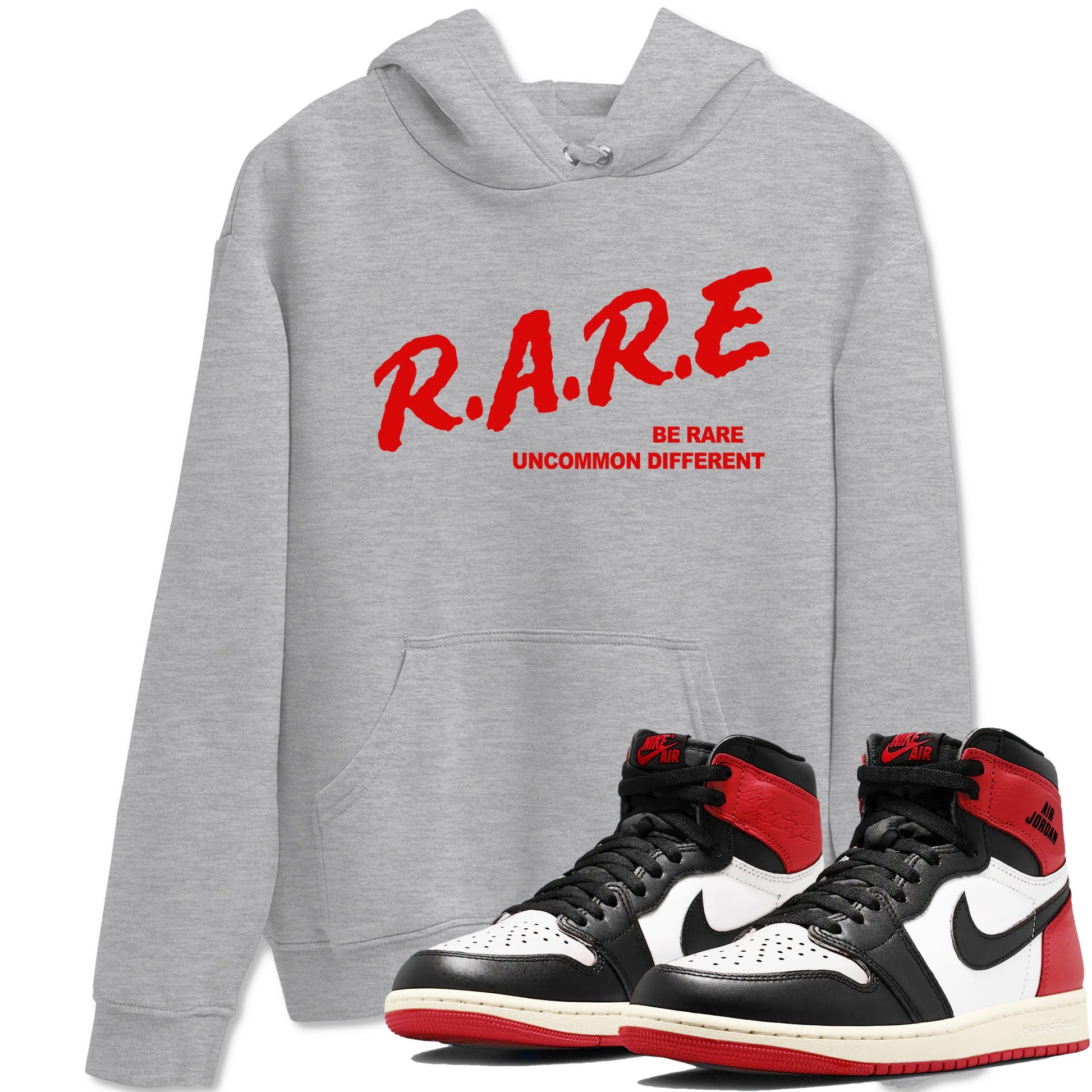 1s Black Toe Reimagined shirts to match jordans Be Rare Uncommon Different sneaker match tees Air Jordan 1 Black Toe Reimagined match shoes to clothes SNRT Sneaker Tees unisex cotton Heather Grey 1 shirts