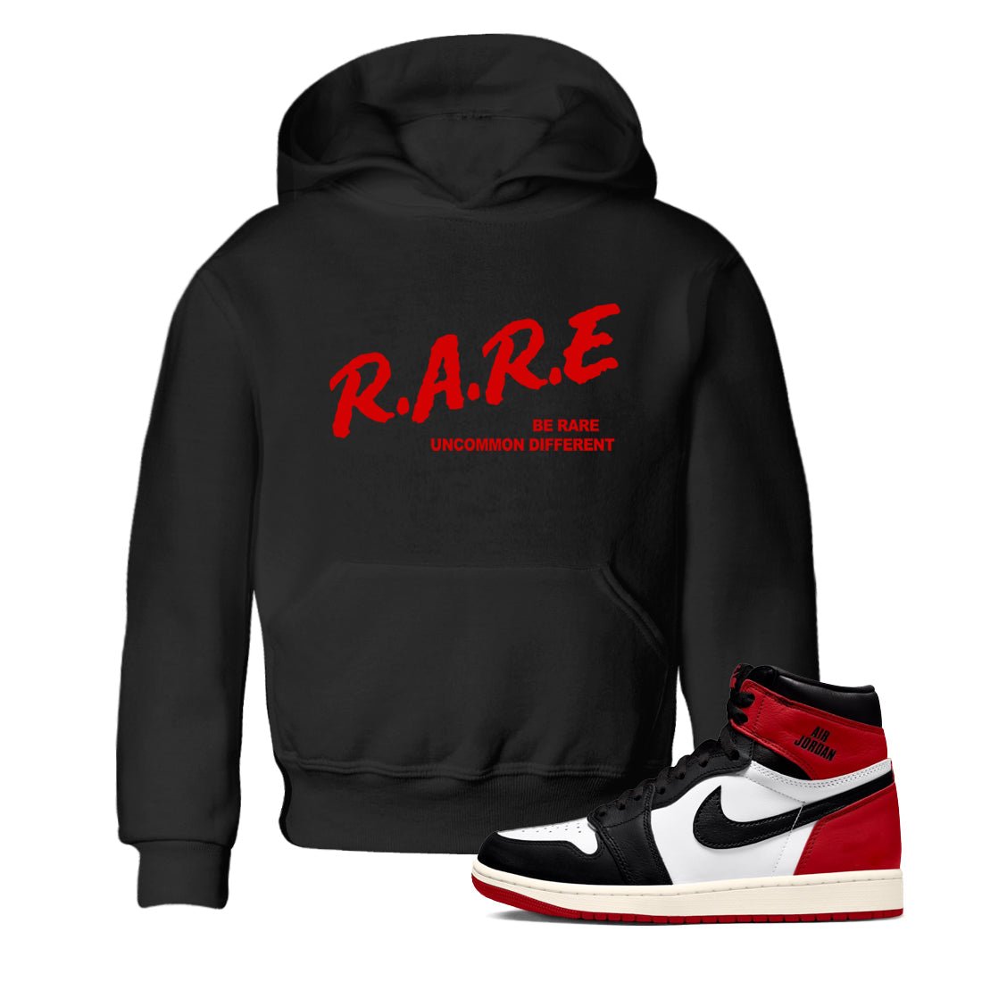 1s Black Toe Reimagined shirts to match jordans Be Rare Uncommon Different sneaker match tees Air Jordan 1 Black Toe Reimagined match shoes to clothes SNRT Sneaker Tees Youth Baby Black 1 tee
