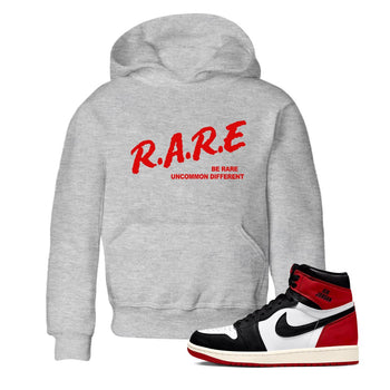 1s Black Toe Reimagined shirts to match jordans Be Rare Uncommon Different sneaker match tees Air Jordan 1 Black Toe Reimagined match shoes to clothes SNRT Sneaker Tees Youth Baby Heather Grey 1 tee