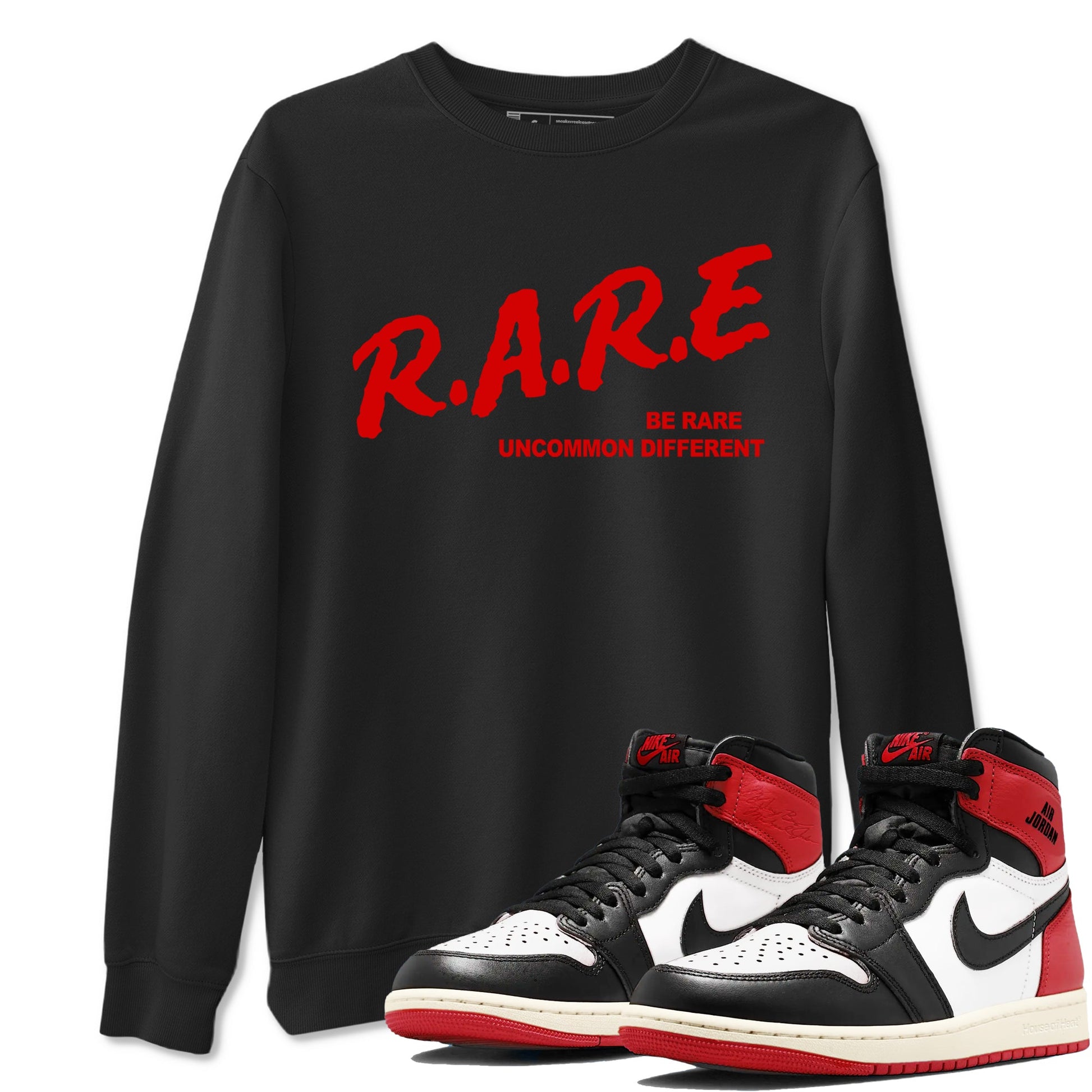 1s Black Toe Reimagined shirts to match jordans Be Rare Uncommon Different sneaker match tees Air Jordan 1 Black Toe Reimagined match shoes to clothes SNRT Sneaker Tees unisex cotton Black 1 shirts