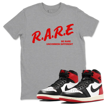 1s Black Toe Reimagined shirts to match jordans Be Rare Uncommon Different sneaker match tees Air Jordan 1 Black Toe Reimagined match shoes to clothes SNRT Sneaker Tees unisex cotton Heather Grey 1 shirts