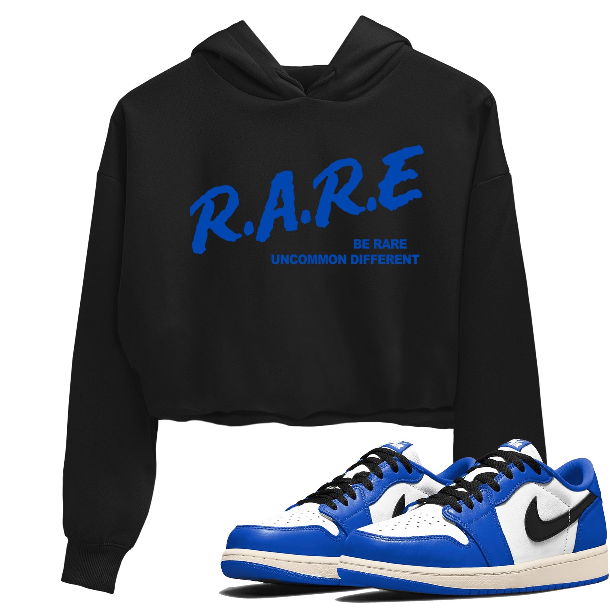 1s Game Royal shirts to match jordans Be Rare Uncommon Different sneaker match tees Air Jordan 1 Game Royal match shoes to clothes SNRT Sneaker Tees unisex cotton Black 1 crop tee
