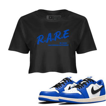 1s Game Royal shirts to match jordans Be Rare Uncommon Different sneaker match tees Air Jordan 1 Game Royal match shoes to clothes SNRT Sneaker Tees unisex cotton Black 1 crop tee