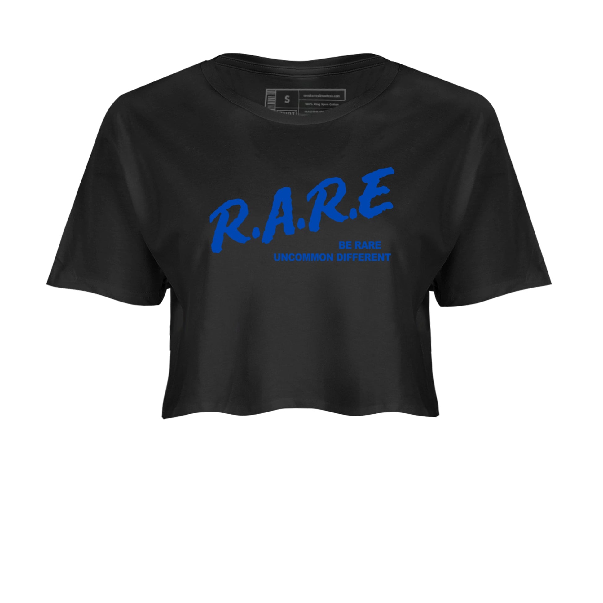 1s Game Royal shirts to match jordans Be Rare Uncommon Different sneaker match tees Air Jordan 1 Game Royal match shoes to clothes SNRT Sneaker Tees unisex cotton Black 2 crop tee