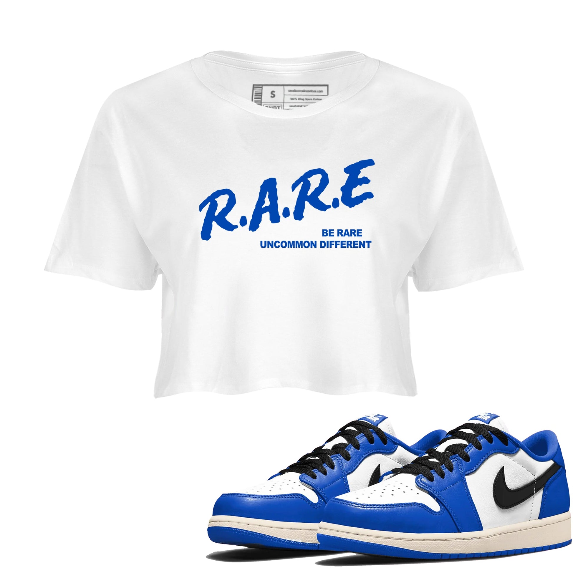 1s Game Royal shirts to match jordans Be Rare Uncommon Different sneaker match tees Air Jordan 1 Game Royal match shoes to clothes SNRT Sneaker Tees unisex cotton White 1 crop tee