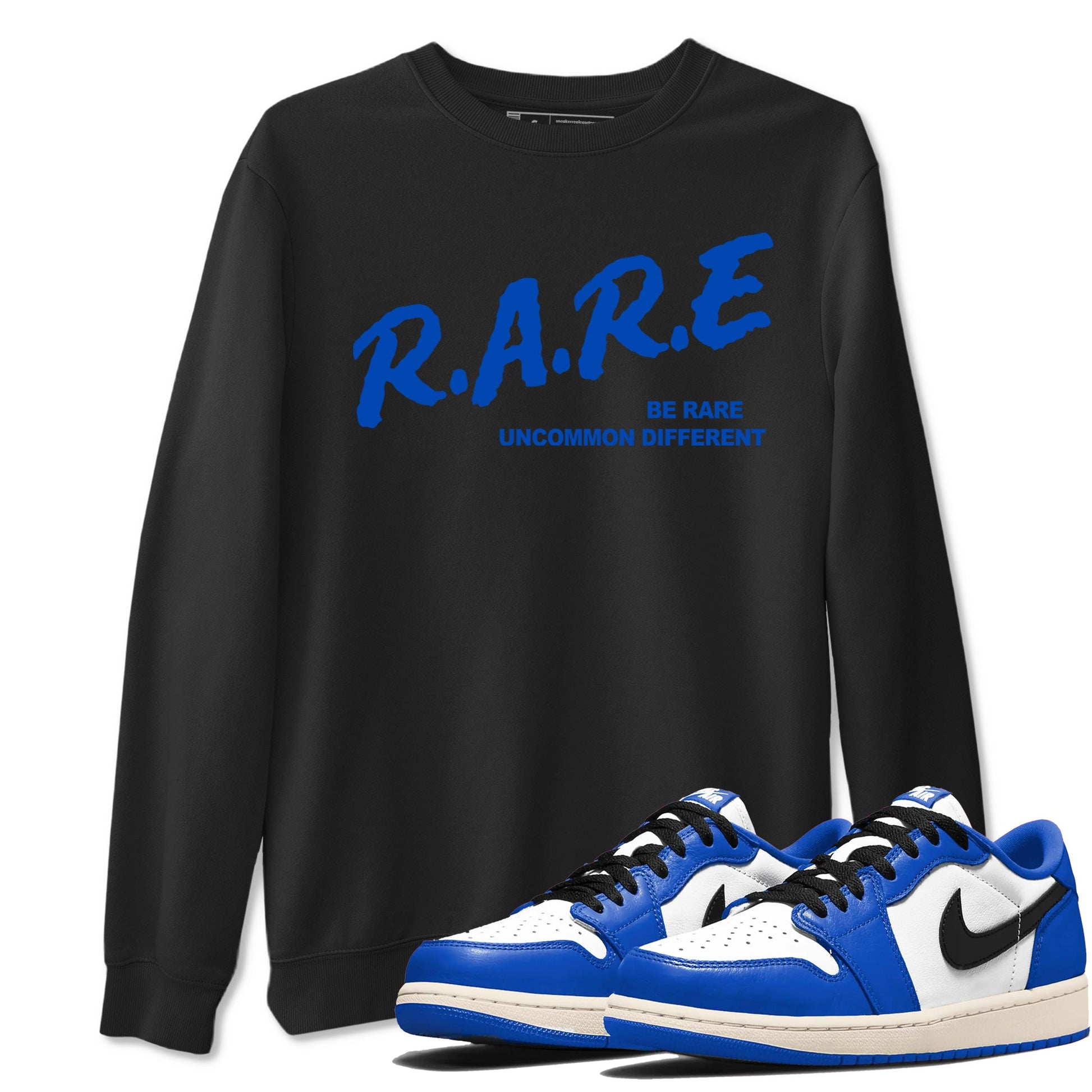 1s Game Royal shirts to match jordans Be Rare Uncommon Different sneaker match tees Air Jordan 1 Game Royal match shoes to clothes SNRT Sneaker Tees unisex cotton Black 1 shirts