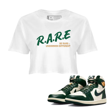Sneaker Threads – Sneaker Tees To Match Air Jordan 1 Pro Green – Be Rare Uncommon Different Crop Tee White 1. Perfect for Jordan releases 2025 colorways.